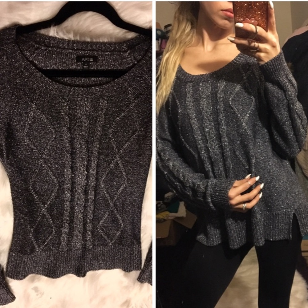 Black sparkly glitter knitted pattern sweater